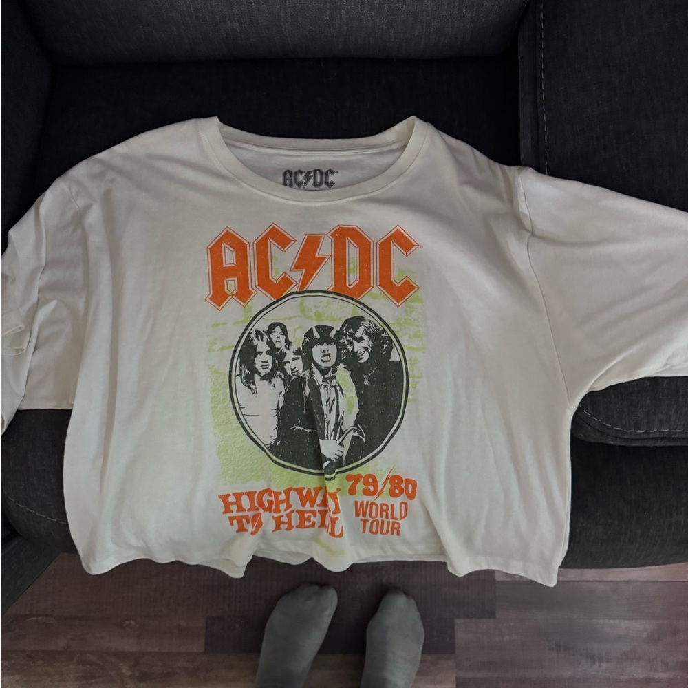 AC/DC White Tee with Orange and Green Design
